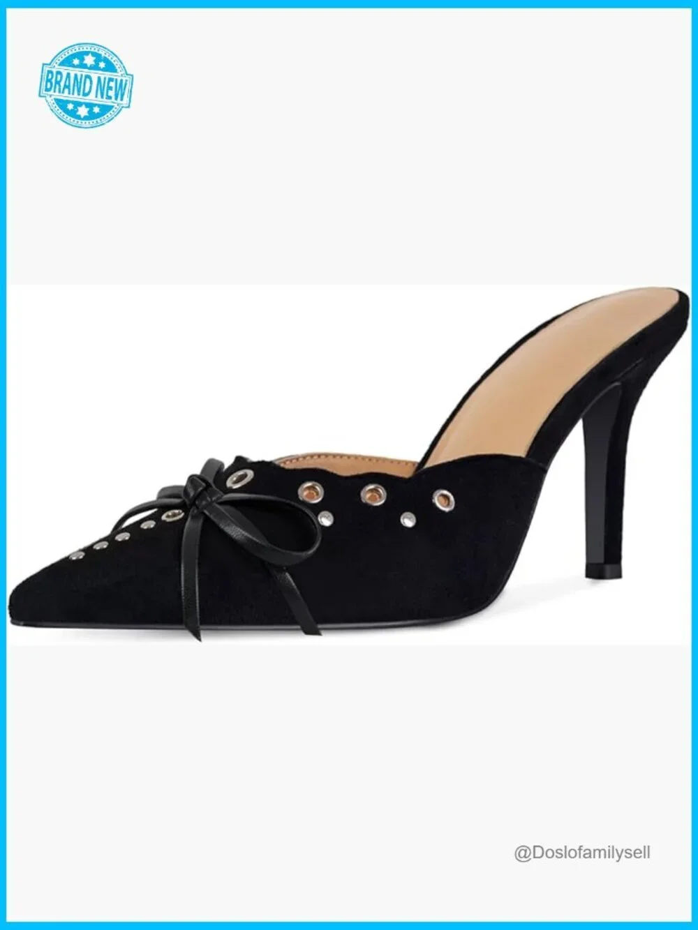 Studded Pointed Toe Stiletto Mules Slip on Heels Party Wedding Pumps
